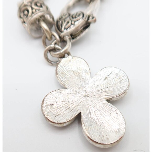 Byzantine Style Silver Tone Faux Pearl Rhinestone Cross Charm Chain Bracelet - Picture 6 of 7